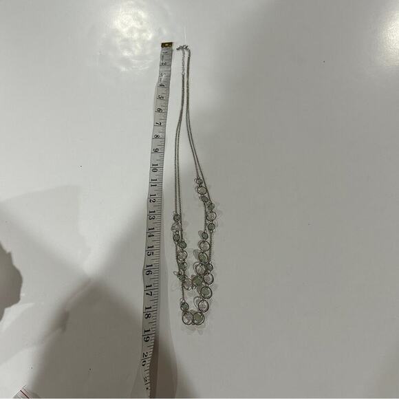 Silver Green Beaded‎ Statement Necklace Women's Long Layered Chain Jewelry - Picture 4 of 4